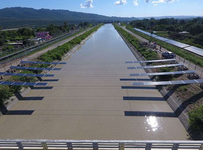 Solar panel installation on a canal